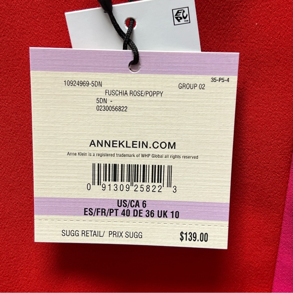 NWT Anne Klein Colorblock Red Pink Sheath Dress Size 6 Midi 3/4 Sleeve - Picture 10 of 12